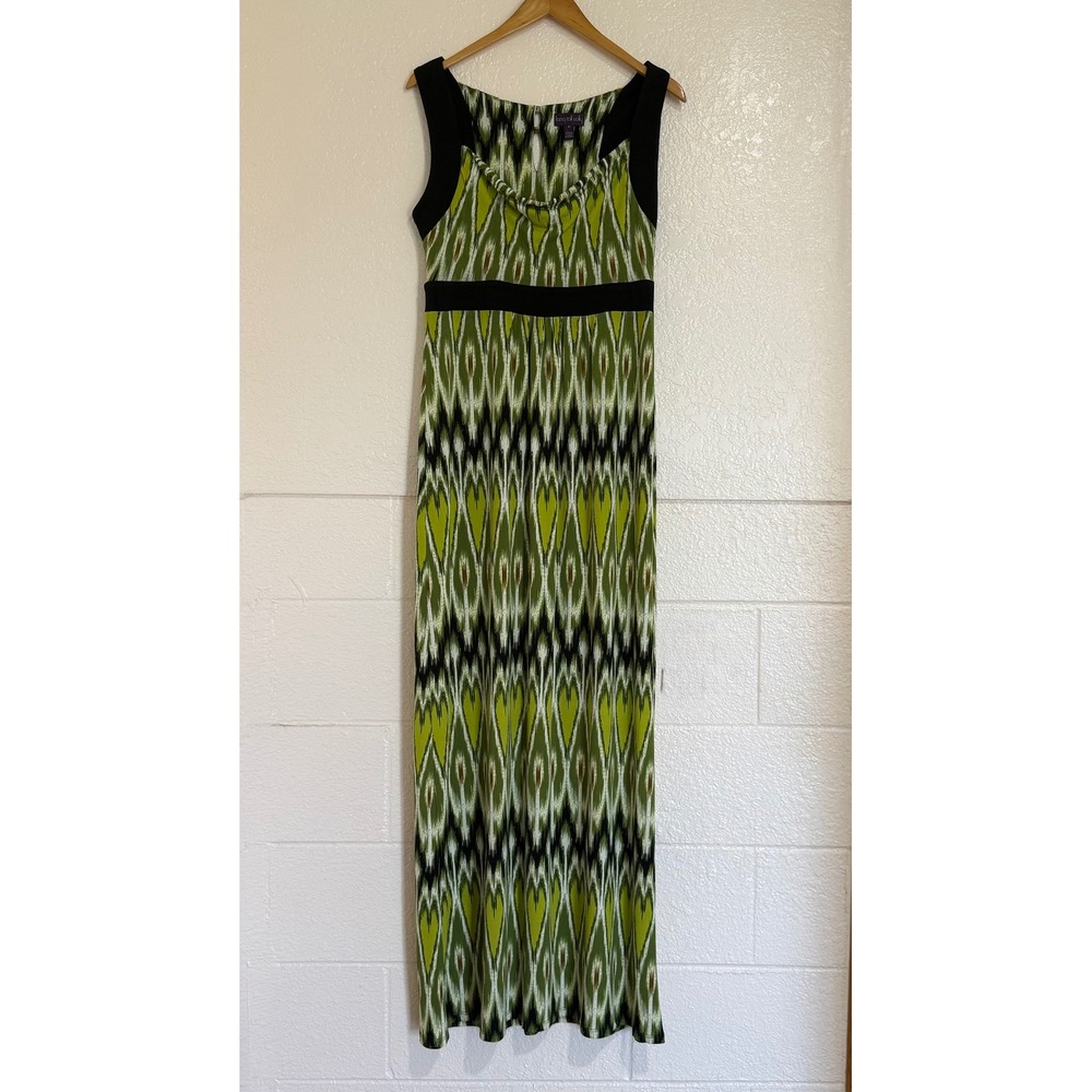 Long Tall Sally Maxi Dress Womens‎ S Green Ikat Empire Waist Sleeveless Stretch